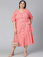 Umbrage Red Stripes Print Button-Down Plus Size Women Dress