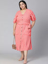 Umbrage Red Stripes Print Button-Down Plus Size Women Dress