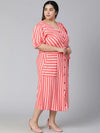 Umbrage Red Stripes Print Button-Down Plus Size Women Dress