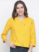 Jolly Yellow Floral Print Women Top