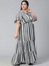 Blitzing Grey Stripes Plus Size Women Long Dress