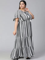 Blitzing Grey Stripes Plus Size Women Long Dress