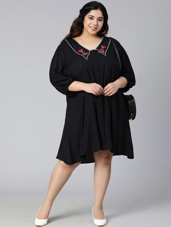 Bright Black Button-Down Plus Size Women Dress