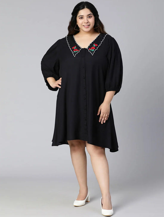 Bright Black Button-Down Plus Size Women Dress