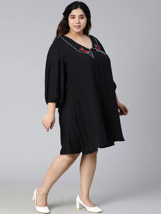 Bright Black Button-Down Plus Size Women Dress