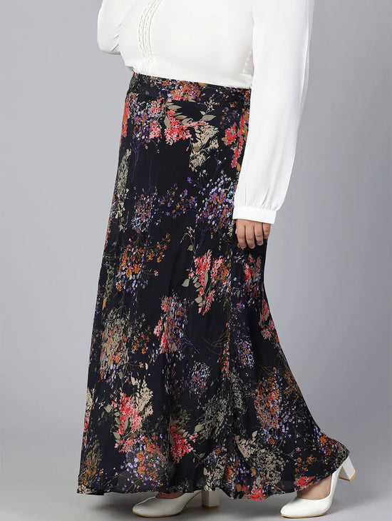 Fairy Blue Floral Print Elasticated Plus Size Women Skirt