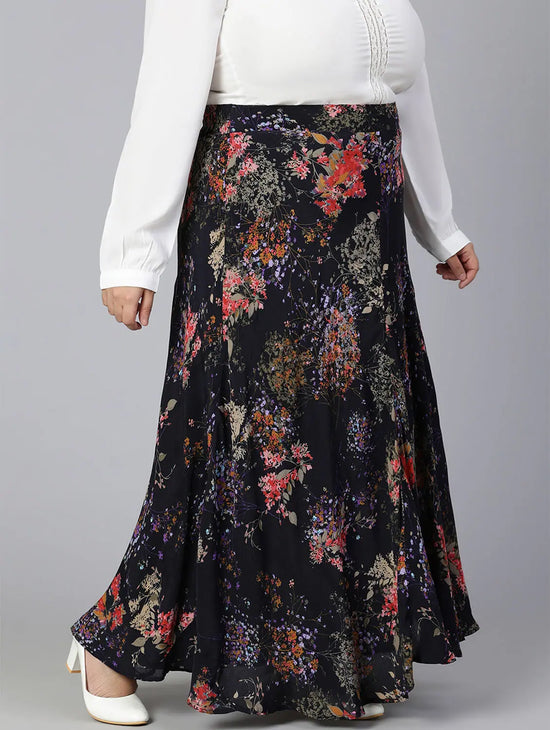 Fairy Blue Floral Print Elasticated Plus Size Women Skirt