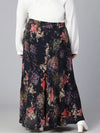 Fairy Blue Floral Print Elasticated Plus Size Women Skirt