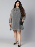 Buzzing Black Check Print Plus Size Women Ruffle Dress