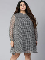 Buzzing Black Check Print Plus Size Women Ruffle Dress