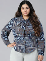 Blue Sapphire Floral Print Plus Size Women Top