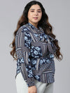 Blue Sapphire Floral Print Plus Size Women Top