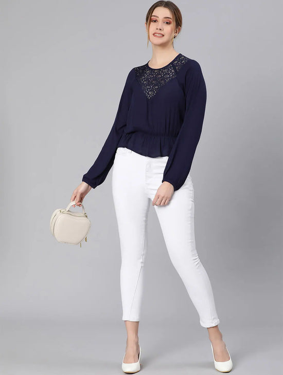 Spell Bond Blue With Lace Women Top