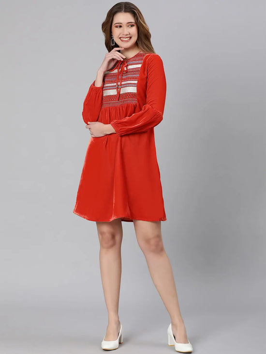 Taira Red Falred Women Dress