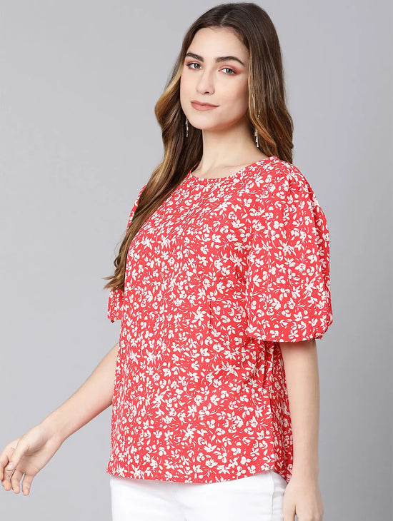 Jacked Red Floral Print Women Top