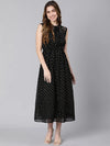 Romantic Black Lurex Print Elasticated Women Dress