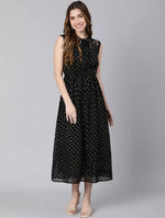 Romantic Black Lurex Print Elasticated Women Dress