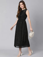 Romantic Black Lurex Print Elasticated Women Dress