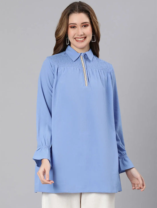 Heartthrobe Blue Smocking Women Top