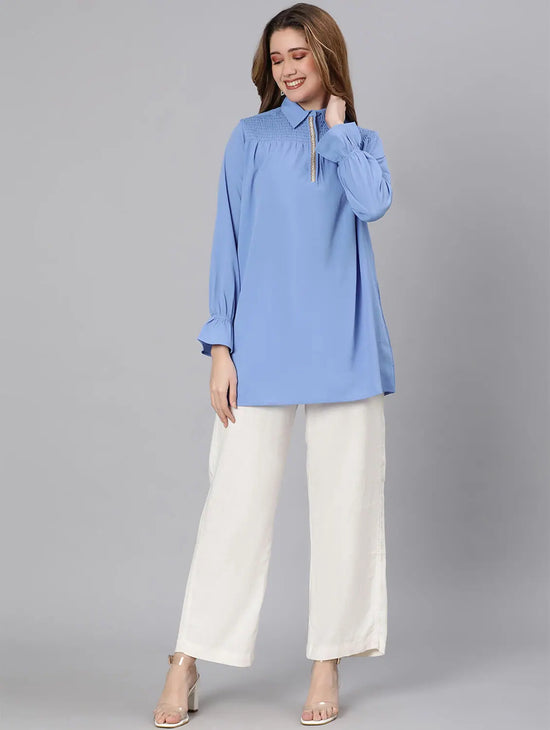 Heartthrobe Blue Smocking Women Top