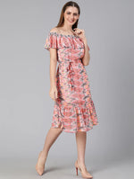 Blend Of Colors Printes Off-Shoulder Women Linned Dress