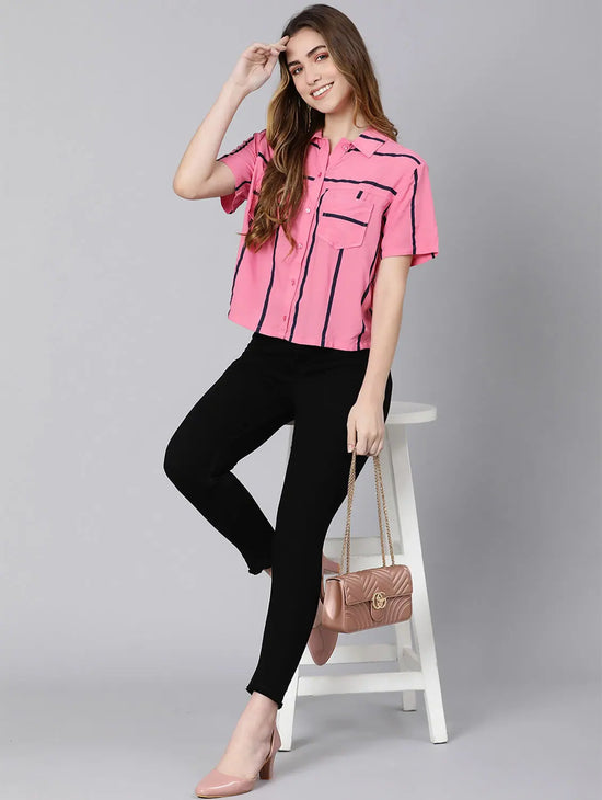 Line And Rise Stripes Print Women Shirt