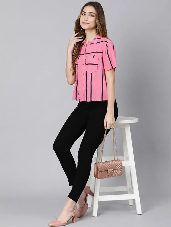 Line And Rise Stripes Print Women Shirt