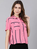 Line And Rise Stripes Print Women Shirt