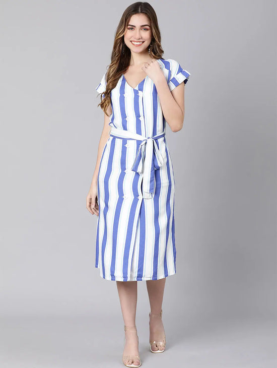 Regalia Vertical Stripes Print Tie-Knot Women Dress