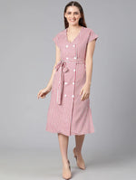 Ramp Red Stripes Print Tie-Knot Women Dress