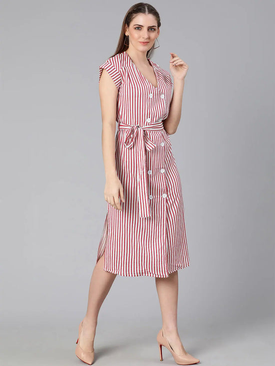 Ramp Red Stripes Print Tie-Knot Women Dress