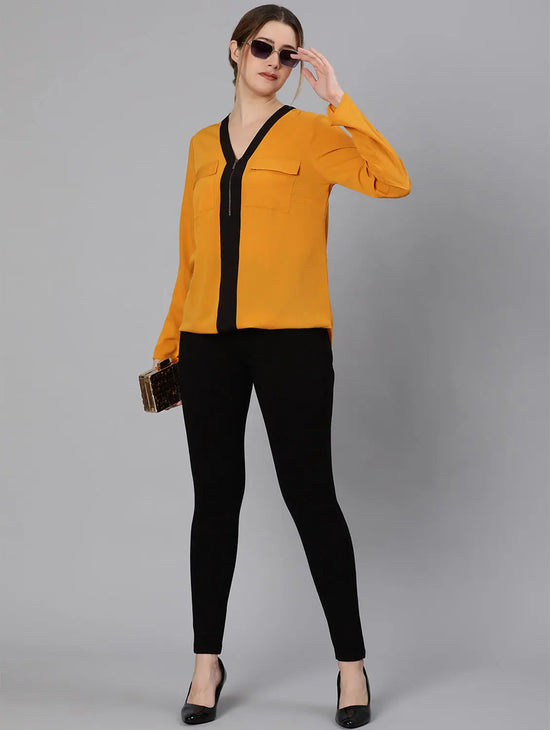 Dusky Yellow Zip Lined Women Top