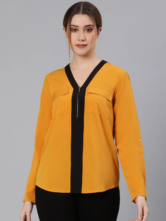 Dusky Yellow Zip Lined Women Top