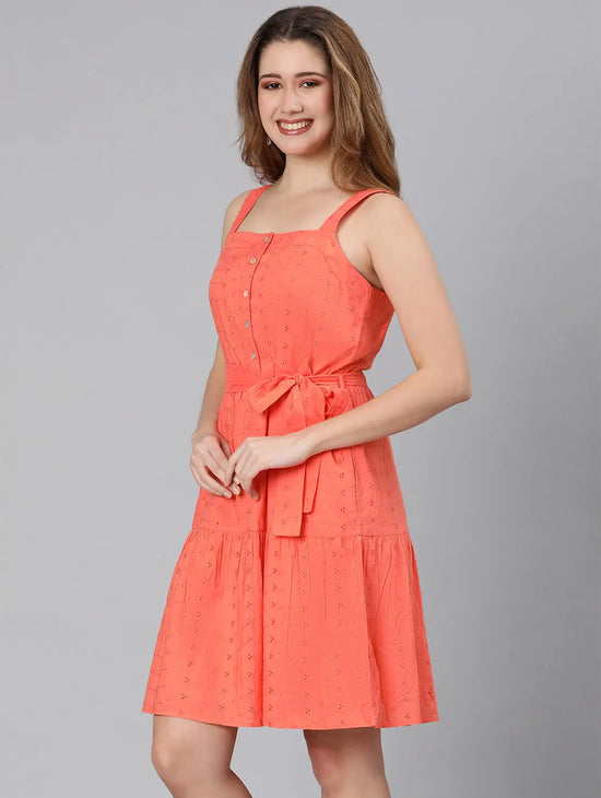 Premier Orange Schiffy Fabric Tie-Knotted Women Dress