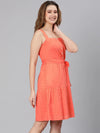 Premier Orange Schiffy Fabric Tie-Knotted Women Dress