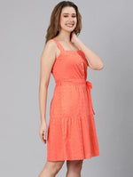 Premier Orange Schiffy Fabric Tie-Knotted Women Dress