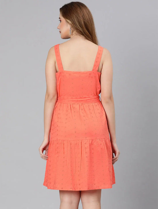 Premier Orange Schiffy Fabric Tie-Knotted Women Dress