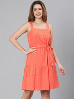 Premier Orange Schiffy Fabric Tie-Knotted Women Dress