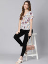 Shone White Floral Digital Print Women Top