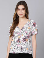 Shone White Floral Digital Print Women Top