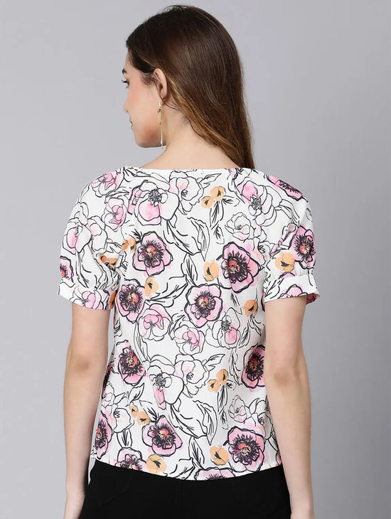 Shone White Floral Digital Print Women Top