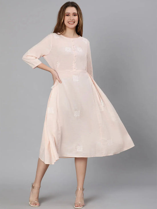 Summery Solid Peach Women Dress