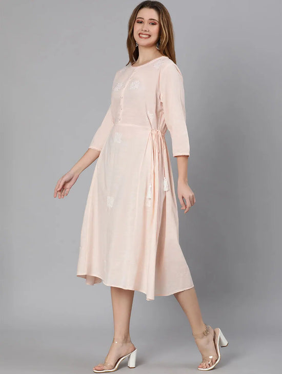 Summery Solid Peach Women Dress