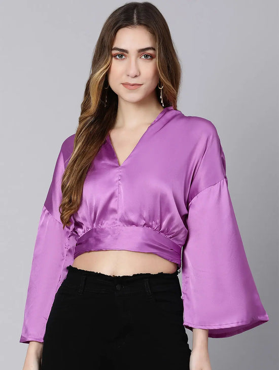 On Fire Solid Purple Women Crop Top