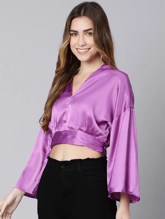 On Fire Solid Purple Women Crop Top