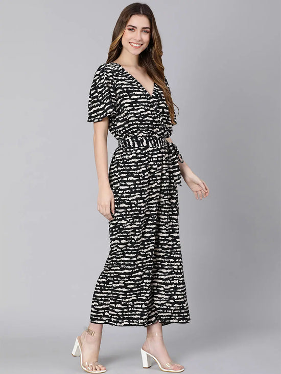 Gallant Black Animal Print Tie-Knot Women Dress