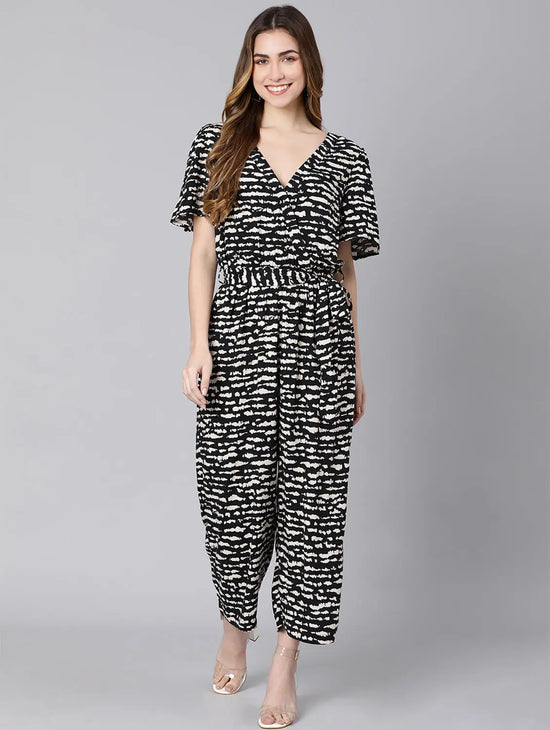 Gallant Black Animal Print Tie-Knot Women Dress