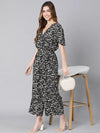 Gallant Black Animal Print Tie-Knot Women Dress