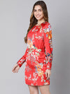 Jazzy Red Florallactic Belted Women Dress