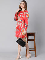 Jazzy Red Florallactic Belted Women Dress